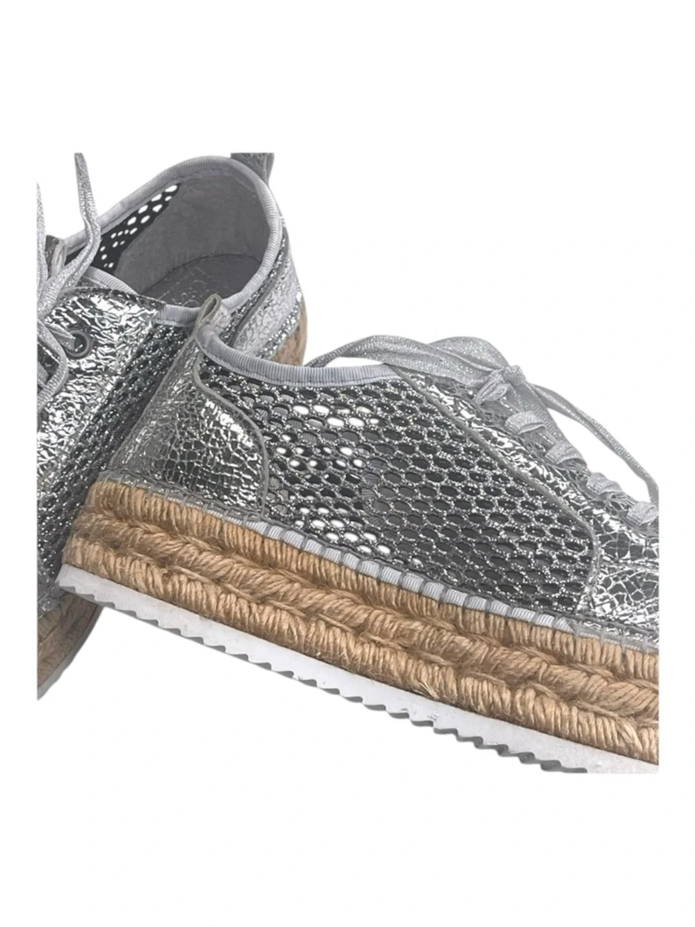 Cruz’n Shoes 𖦹 Handmade Double Sole Espadrilles 𖦹 Silver Metallic Crackle 𖦹 37